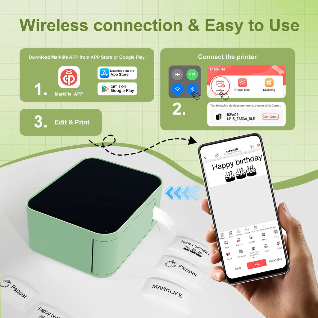 Marklife P15 Mini Bluetooth Thermal Label Maker | Inkless Thermal Label Maker Richie's