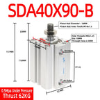 SDA40-B Compact Pneumatic Air Cylinder 40mm Bore 5–50mm Stroke Pneumatic Air Cylinder Richie's Stroke 90mm Bore 40mm