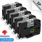 TZe-231 Compatible Brother Label Tape 12mm Black on White – Multi-Pack Label Printer Tape Richie's 5PK Black on Clear 12mm