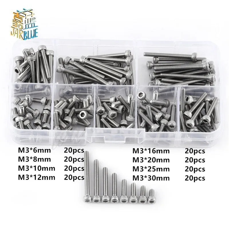 160Pcs M3 SS304 Hex Socket Cap Head Screws Assortment Set Screw Assortment Set Richie's 160pcs Mix