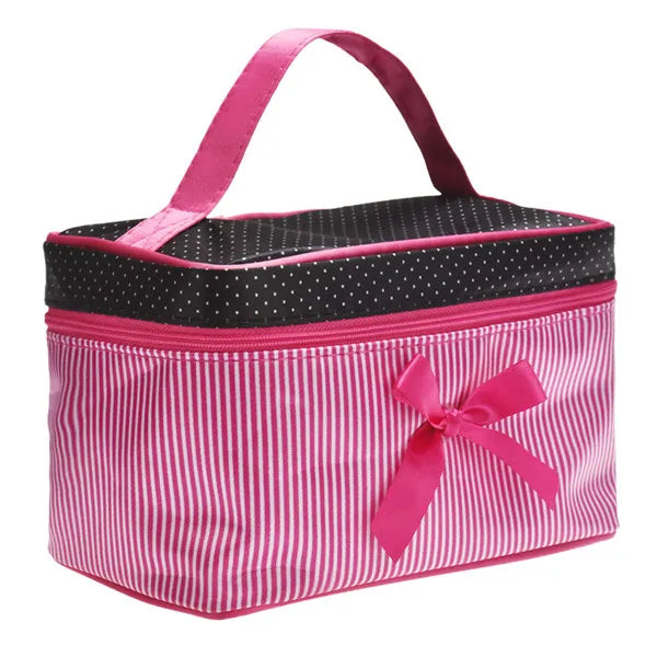 Women's Travel Bow Stripe Cosmetic Bag – Makeup Organizer Cosmetic Travel Bag Richie's Red