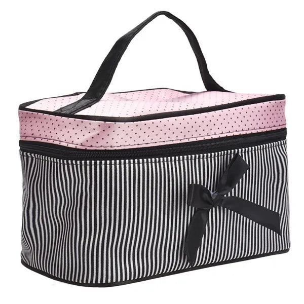 Women's Travel Bow Stripe Cosmetic Bag – Makeup Organizer Cosmetic Travel Bag Richie's black