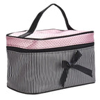 Women's Travel Bow Stripe Cosmetic Bag – Makeup Organizer Cosmetic Travel Bag Richie's black