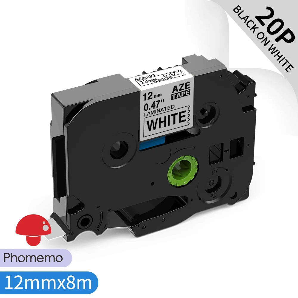 TZe-231 Compatible Brother Label Tape 12mm Black on White – Multi-Pack Label Printer Tape Richie's 20PK Black on White 12mm