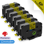 TZe-231 Compatible Brother Label Tape 12mm Black on White – Multi-Pack Label Printer Tape Richie's 6PK Black on Gold 12mm
