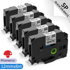 TZe-231 Compatible Brother Label Tape 12mm Black on White – Multi-Pack Label Printer Tape Richie's 5PK Black on White 12mm