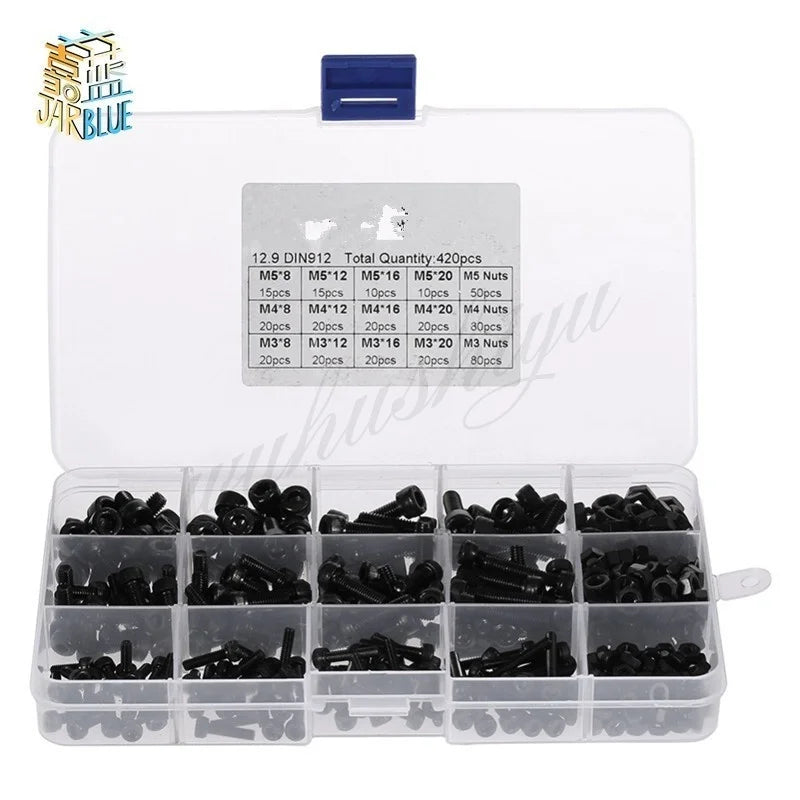 420-Pc M3 M4 M5 Hex Socket Cap Screws & Nuts Assortment Set Screw & Nut Assortment Richie's 420pcs Mix