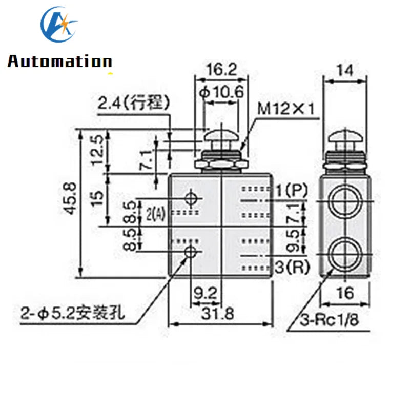 TAC2-31P 2-Position 3-Way Roller Lever Pneumatic Valve 1/8" Pneumatic Valve Richie's