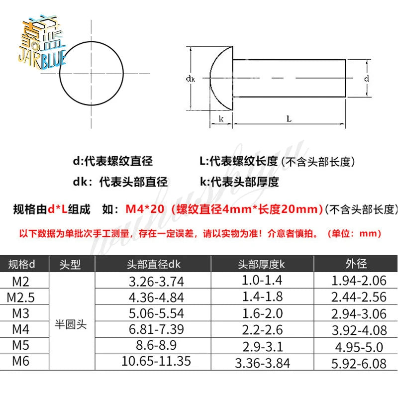 304 Stainless Steel Round Head Solid Rivets M2–M6 GB867 | 10/50pcs Solid Rivets Richie's