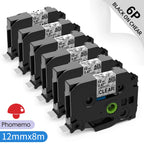 TZe-231 Compatible Brother Label Tape 12mm Black on White – Multi-Pack Label Printer Tape Richie's 6PK Black on Clear 12mm