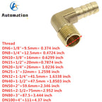 90° Brass Hose Barb Elbow Fitting 6–19mm, 1/8"–1/2" Male Thread Brass Hose Fitting Richie's