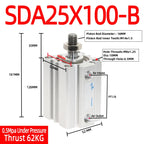 SDA40-B Compact Pneumatic Air Cylinder 40mm Bore 5–50mm Stroke Pneumatic Air Cylinder Richie's Stroke 100mm Bore 40mm
