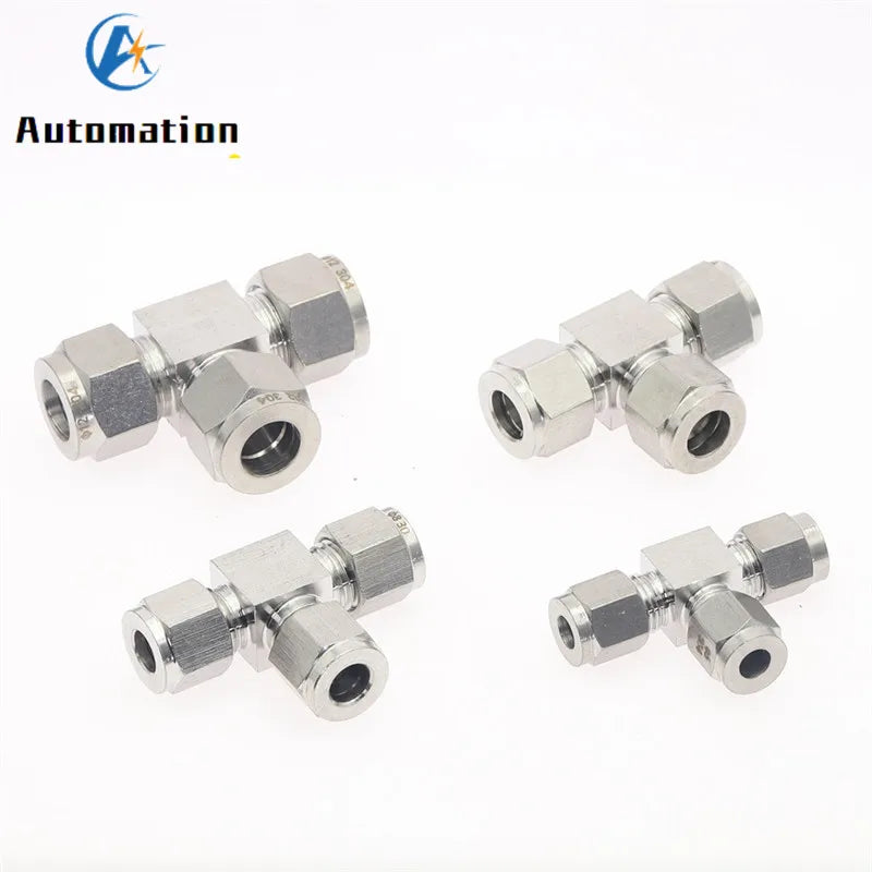 304 SS Tee Fitting Double Ferrule T-Type Connector 3–12mm Pipe Tee Fitting Richie's