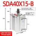SDA40-B Compact Pneumatic Air Cylinder 40mm Bore 5–50mm Stroke Pneumatic Air Cylinder Richie's Stroke 15mm Bore 40mm
