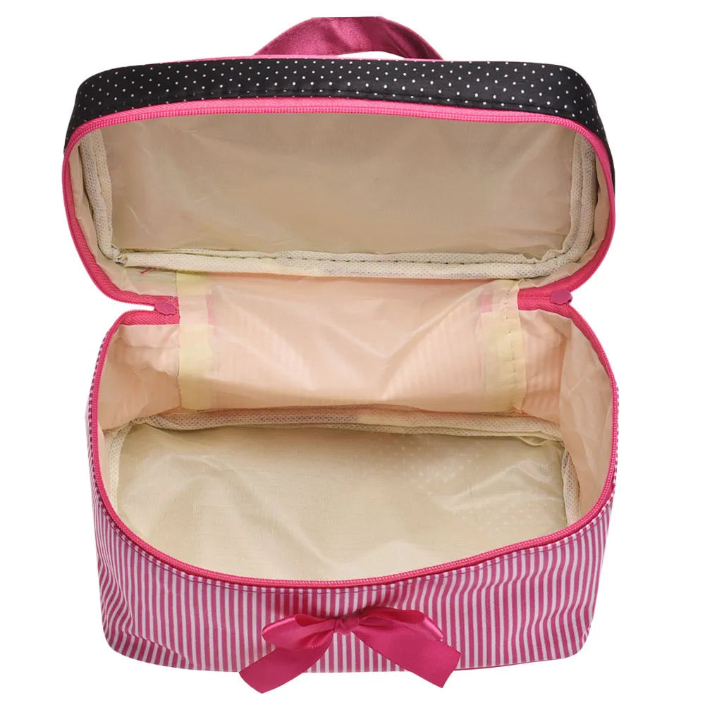 Women's Travel Bow Stripe Cosmetic Bag – Makeup Organizer Cosmetic Travel Bag Richie's