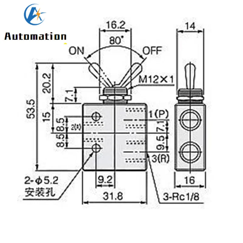 TAC2-31V 2-Position 3-Way Pneumatic Air Valve 1/8" PT Thread Pneumatic Air Valve Richie's