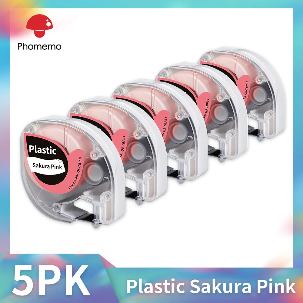 Dymo LetraTag Compatible Label Tapes 91331 for Phomemo P12 5-Pack Label Maker Tape Richie's 5PK Plastic Pink