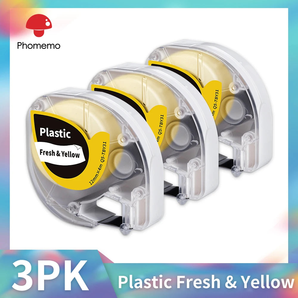 Dymo LetraTag Compatible Label Tapes 91331 for Phomemo P12 5-Pack Label Maker Tape Richie's 3PK Plastic Yellow
