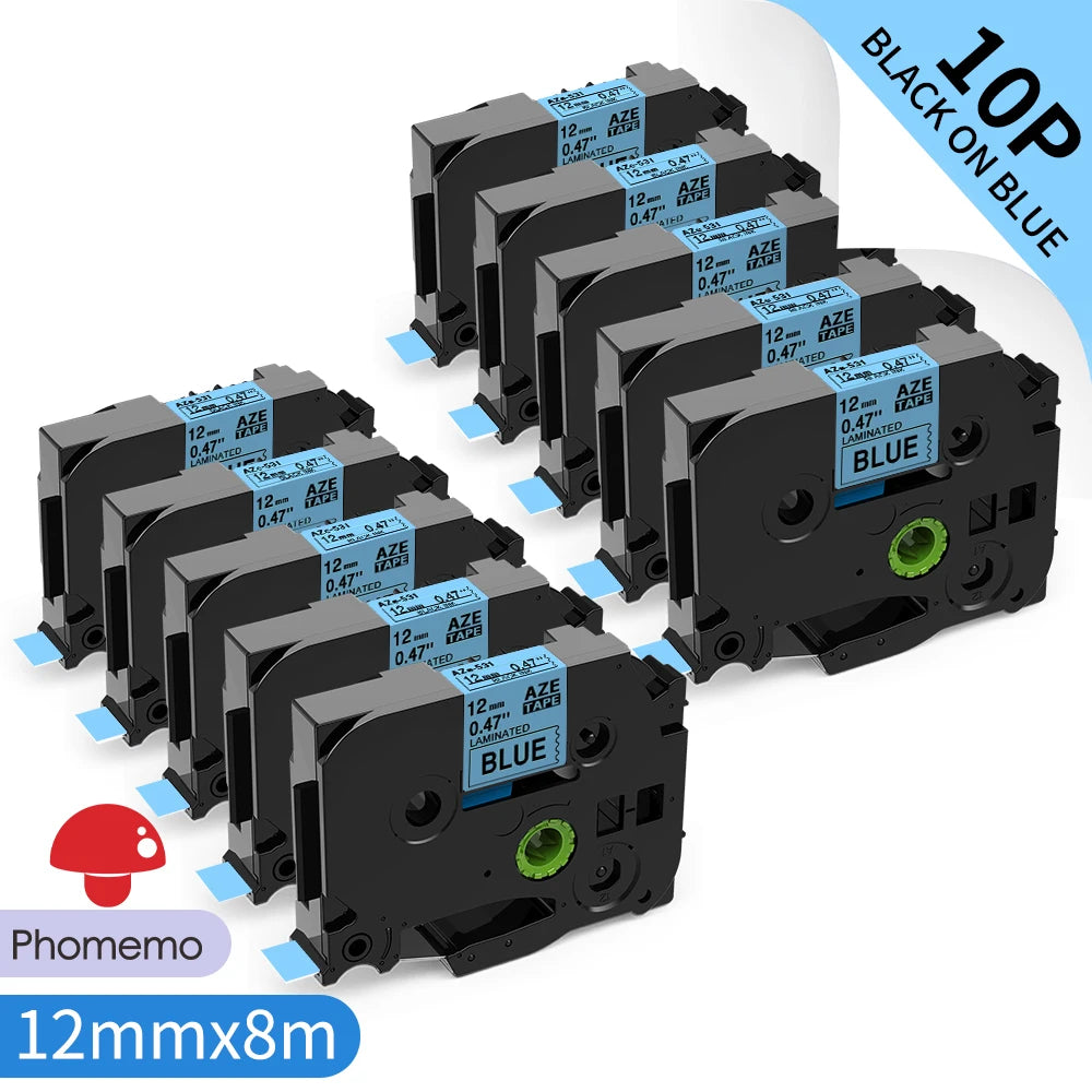 TZe-231 Compatible Brother Label Tape 12mm Black on White – Multi-Pack Label Printer Tape Richie's
