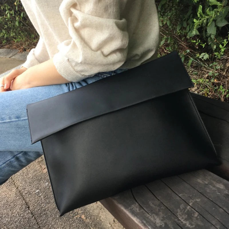 Women's Vintage PU Leather Envelope Clutch Briefcase Bag Envelope Clutch Briefcase Richie's 36x3x26cm black