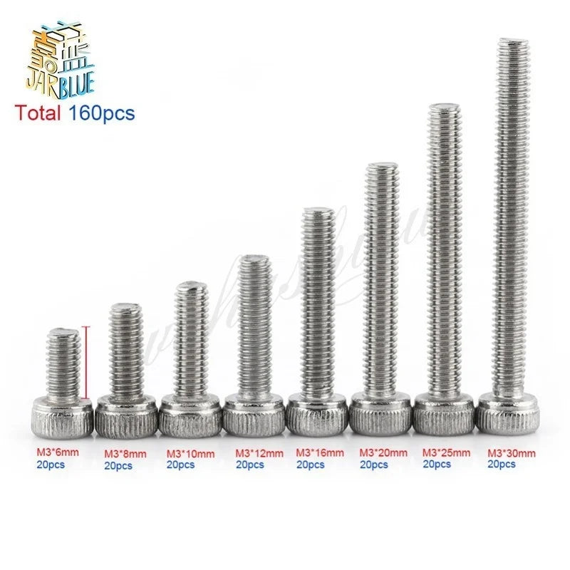 160Pcs M3 SS304 Hex Socket Cap Head Screws Assortment Set Screw Assortment Set Richie's