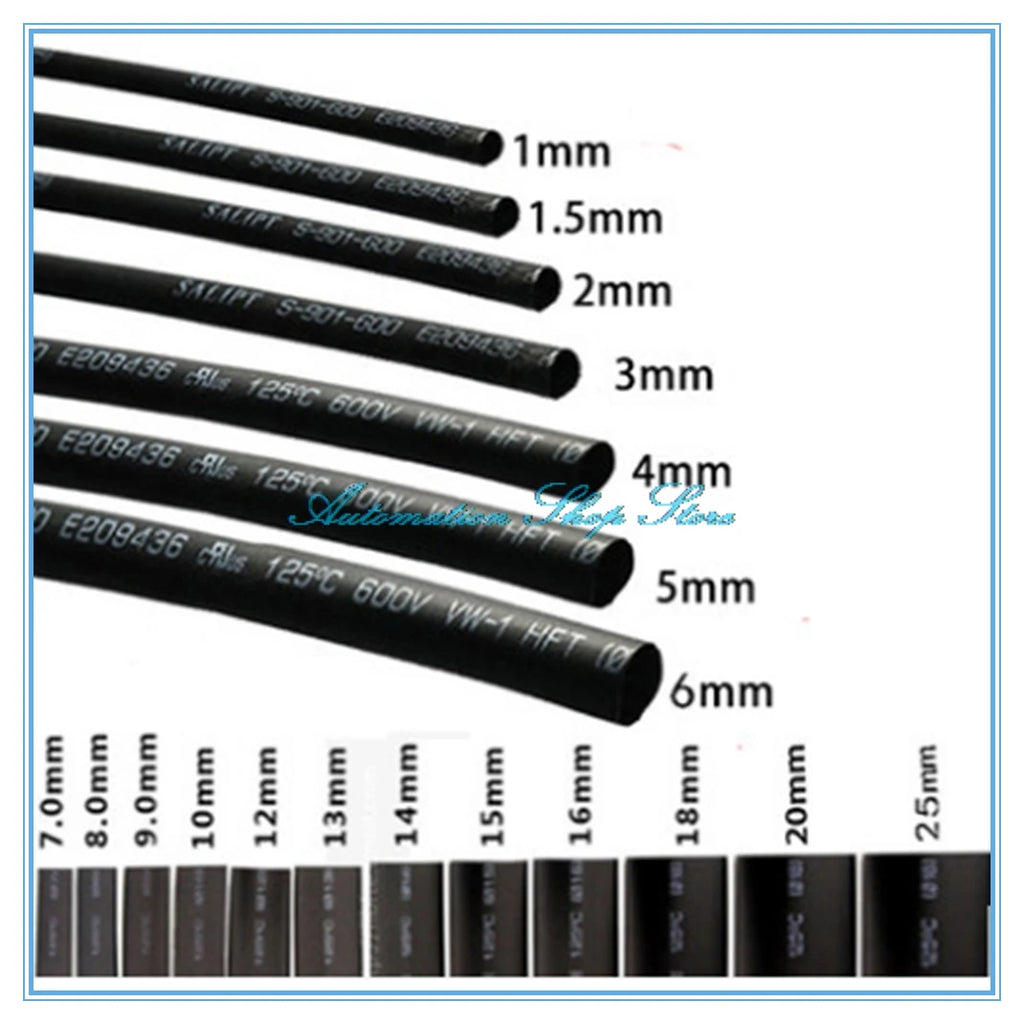 Black Heat Shrink Tubing 1–4mm Polyolefin Wire Wrap 5M Heat Shrink Tubing Richie's 1mm