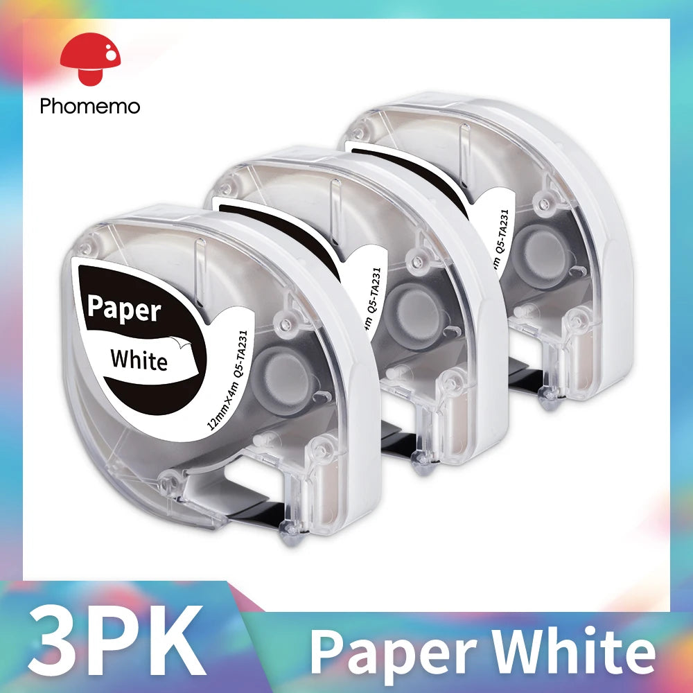 Dymo LetraTag Compatible Label Tapes 91331 for Phomemo P12 5-Pack Label Maker Tape Richie's 3PK Paper White