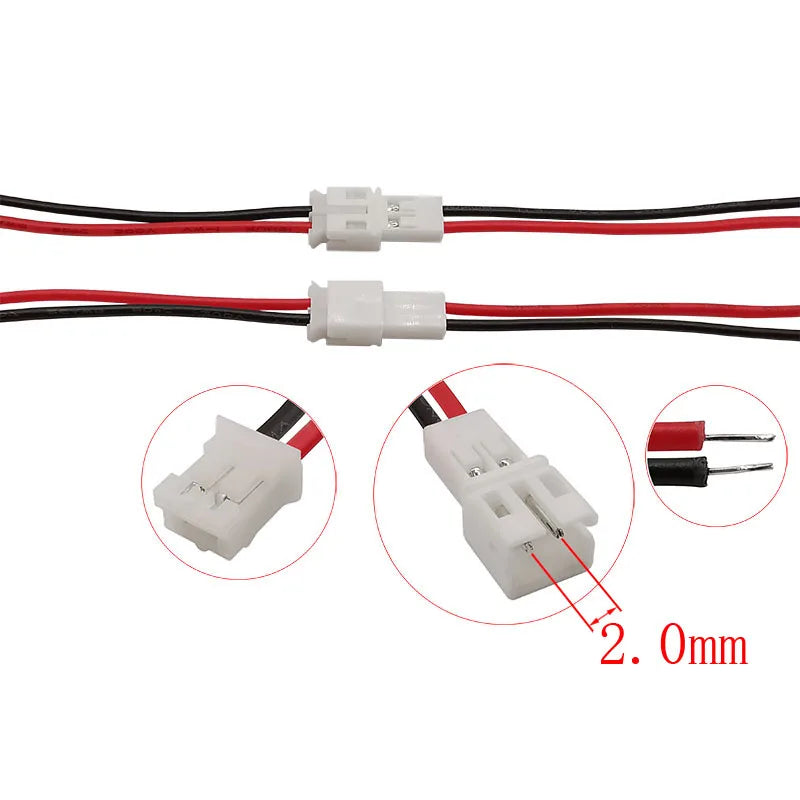 JST PH 2.0mm 2-Pin Male/Female Wire Connector 20CM 26AWG Wire Connector Richie's