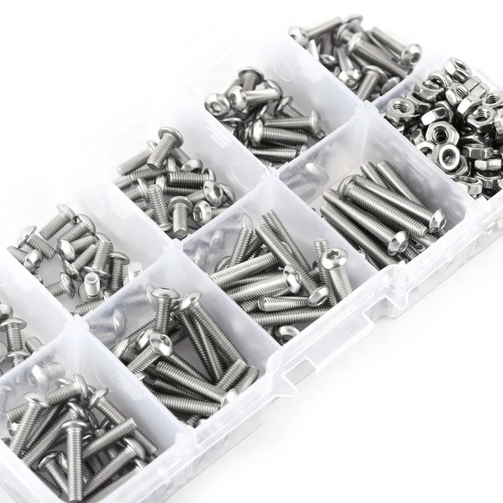 340PCS M3 ISO7380 Button Head Hex Socket Screws Nuts Kit SS304 Screw & Nut Kit Richie's