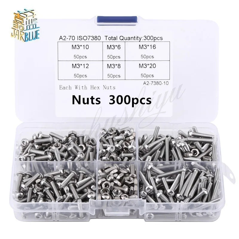 600Pcs M3 Stainless Steel Hex Socket Button Head Screws Nuts Kit Screw & Nut Kit Richie's 600pcs Mix