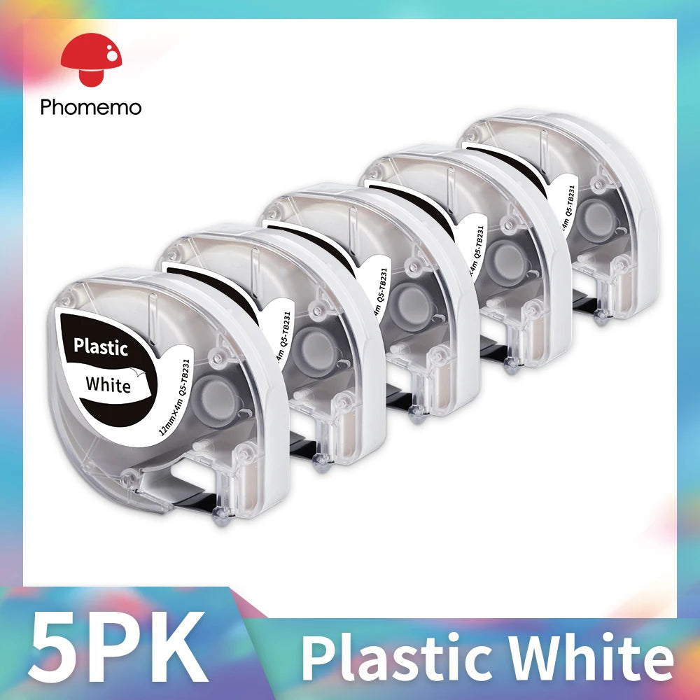 Dymo LetraTag Compatible Label Tapes 91331 for Phomemo P12 5-Pack Label Maker Tape Richie's 5PK Plastic White