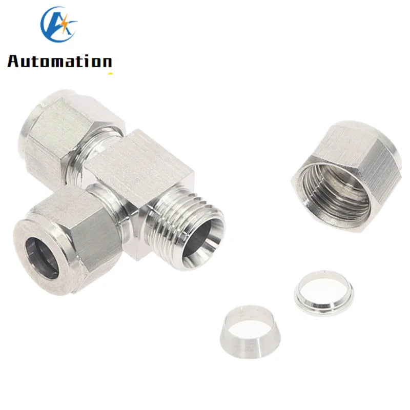 304 SS Tee Fitting Double Ferrule T-Type Connector 3–12mm Pipe Tee Fitting Richie's 12mm