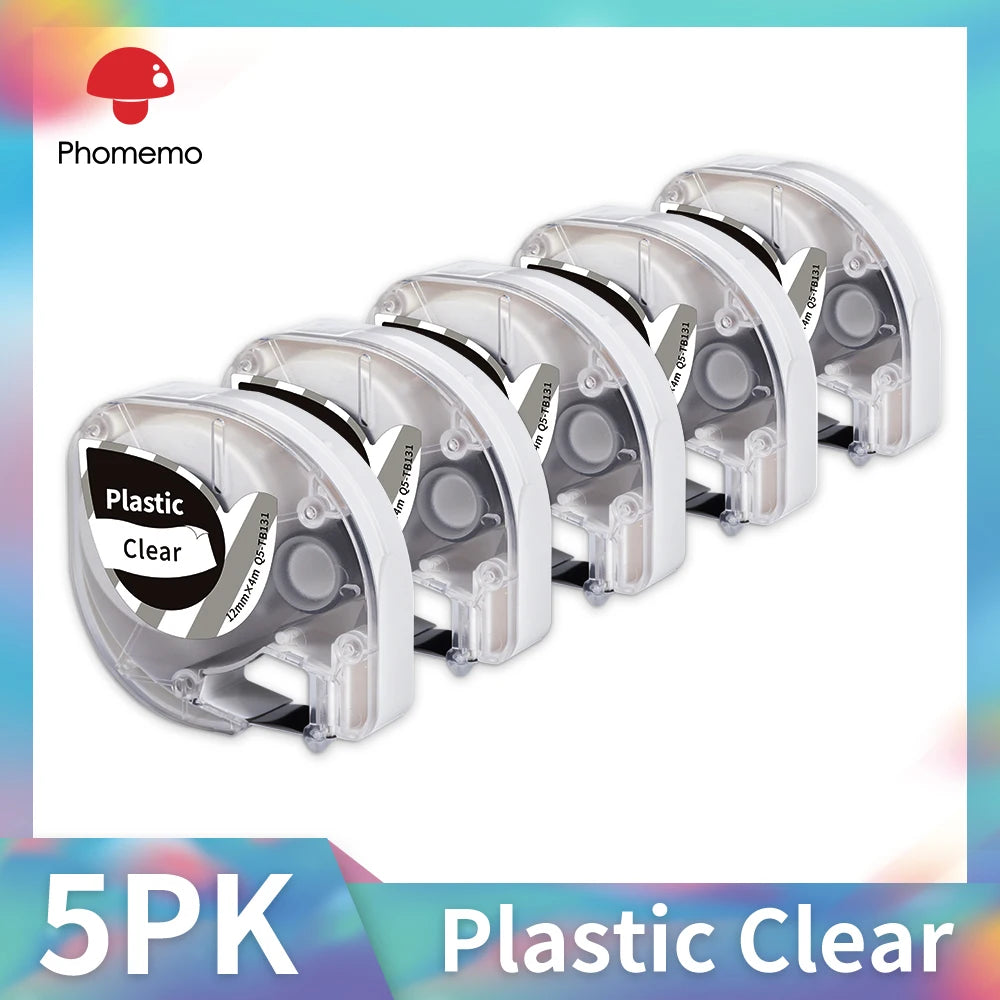 Dymo LetraTag Compatible Label Tapes 91331 for Phomemo P12 5-Pack Label Maker Tape Richie's 5PK Plastic Clear
