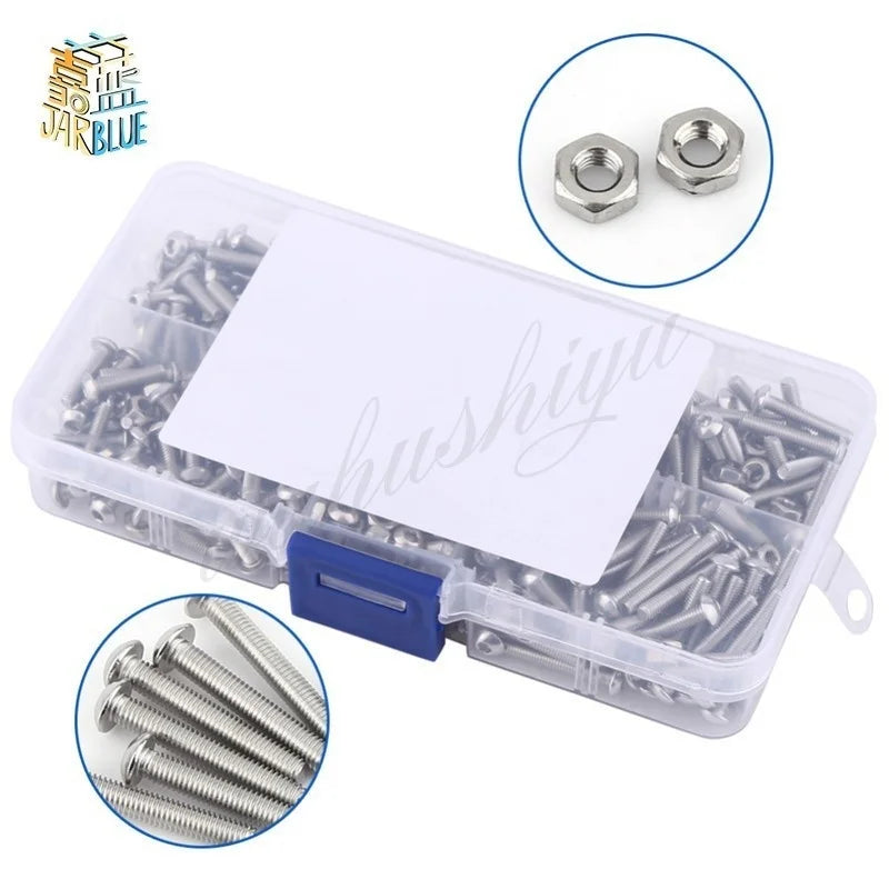 600Pcs M3 Stainless Steel Hex Socket Button Head Screws Nuts Kit Screw & Nut Kit Richie's