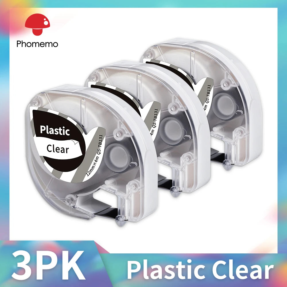 Dymo LetraTag Compatible Label Tapes 91331 for Phomemo P12 5-Pack Label Maker Tape Richie's 3PK Plastic Clear