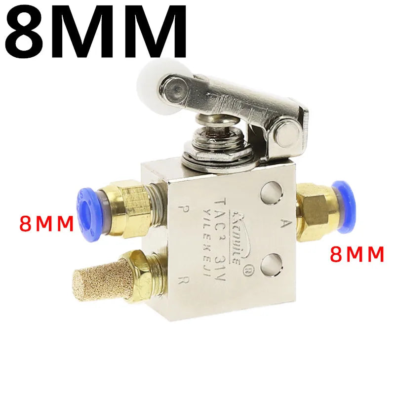 TAC2-31P 2-Position 3-Way Roller Lever Pneumatic Valve 1/8" Pneumatic Valve Richie's TAC2-31P-34C-PC8MM
