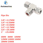 304 SS Tee Fitting Double Ferrule T-Type Connector 3–12mm Pipe Tee Fitting Richie's