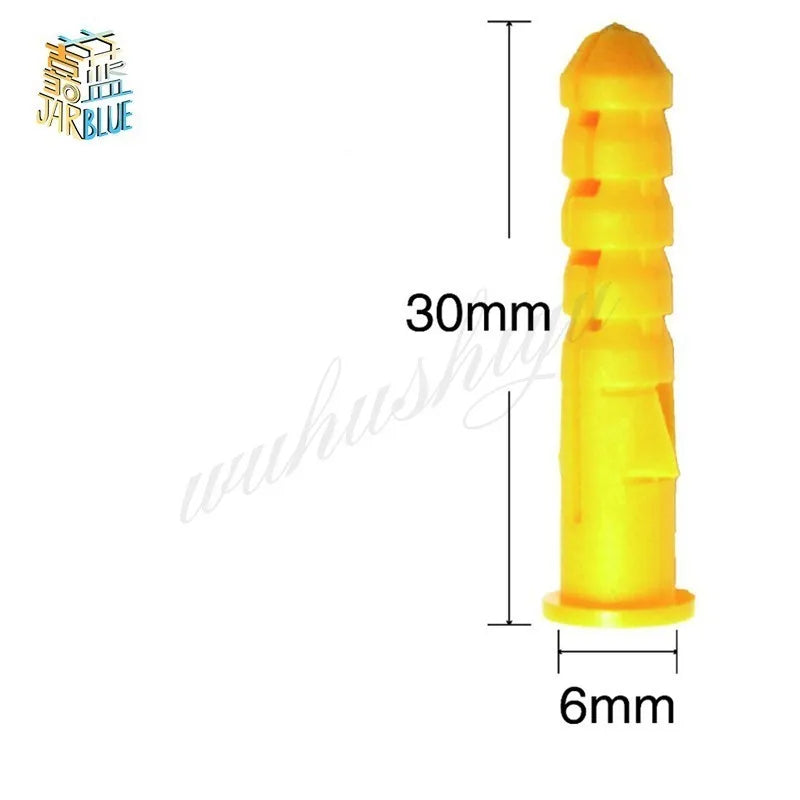 500/1000pcs 6x30mm Ribbed Plastic Wall Anchors Yellow Wall Plugs Wall Anchors Richie's