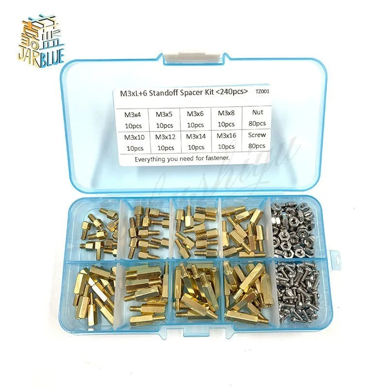 240pcs Brass PCB Standoff Spacer Kit M2 M2.5 M3 Hex Nut Screw Set PCB Standoff Kit Richie's M2.5 mix