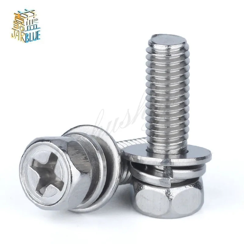 304 Stainless Steel Phillips Hex Combination Screws M3–M8 GB9074 Combination Screws Richie's M6 15pcs 50mm