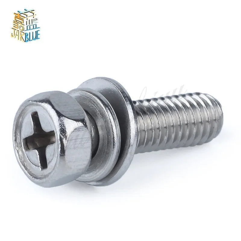 304 Stainless Steel Phillips Hex Combination Screws M3–M8 GB9074 Combination Screws Richie's