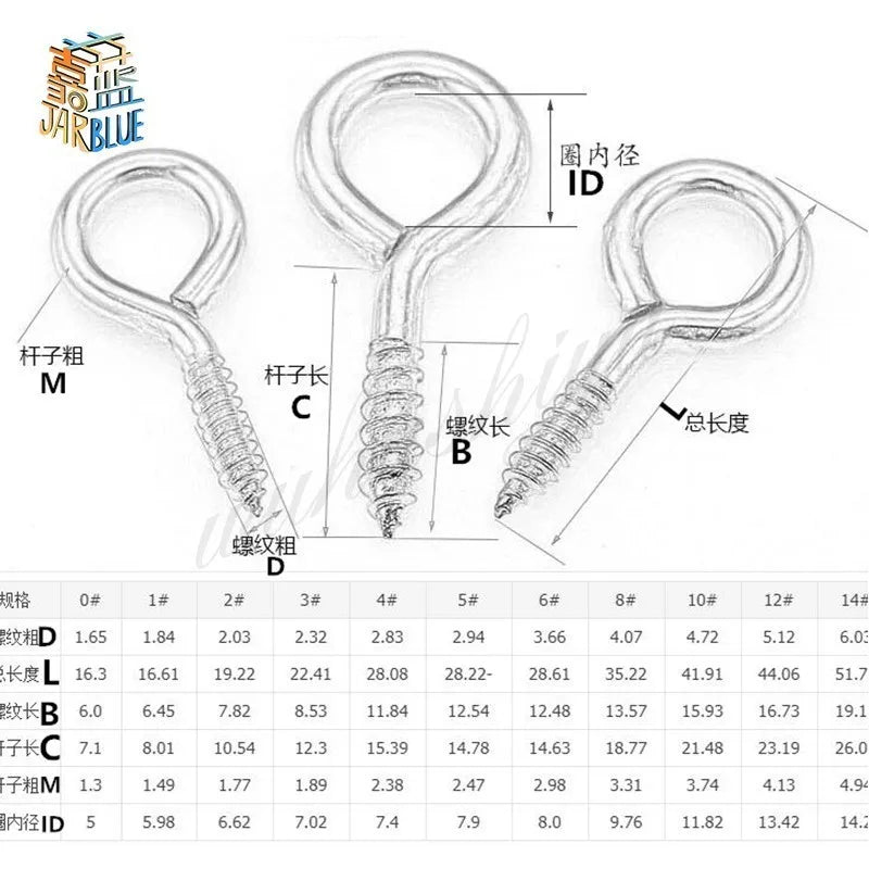 JARBLUE Self-Tapping Eye Hook Screws Carbon Steel 0#–14# Eye Hook Screws Richie's