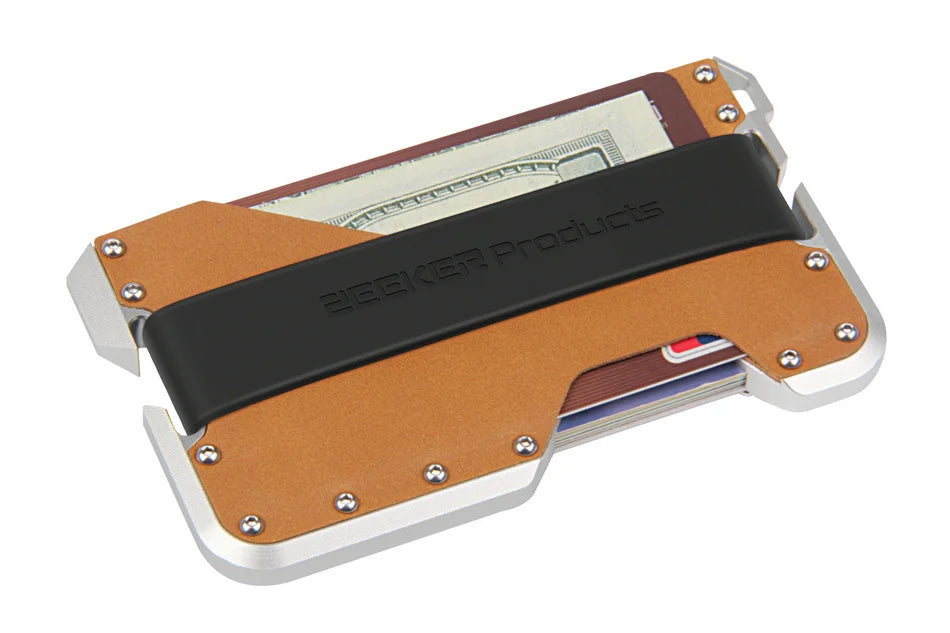 ZEEKER RFID Blocking Aluminum Leather Minimalist Card Wallet RFID Card Wallet Richie's silver metal khaki 1