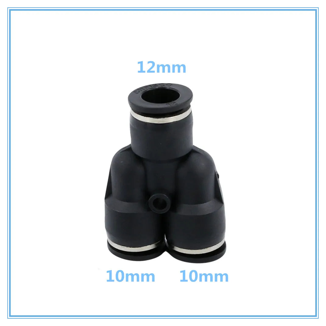 3-Way Y Shape Push-In Pneumatic Fitting 4–12mm OD Hose Connector Pneumatic Tube Fitting Richie's 12-10mm
