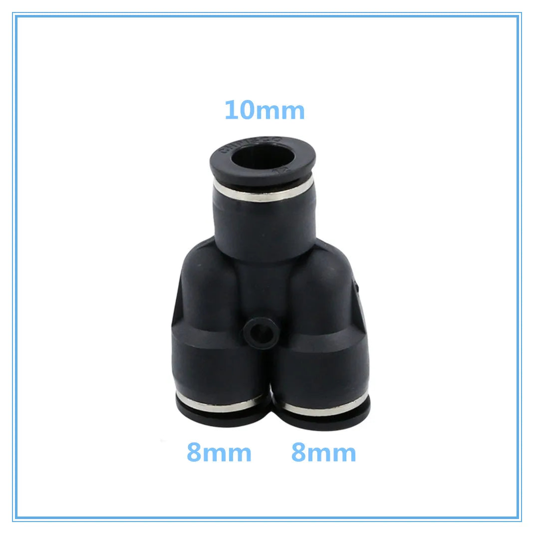 3-Way Y Shape Push-In Pneumatic Fitting 4–12mm OD Hose Connector Pneumatic Tube Fitting Richie's 10-8mm