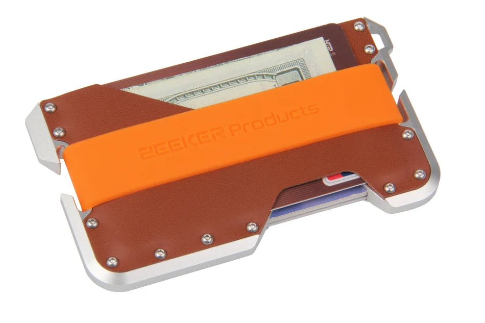 ZEEKER RFID Blocking Aluminum Leather Minimalist Card Wallet RFID Card Wallet Richie's silver metal brown 2