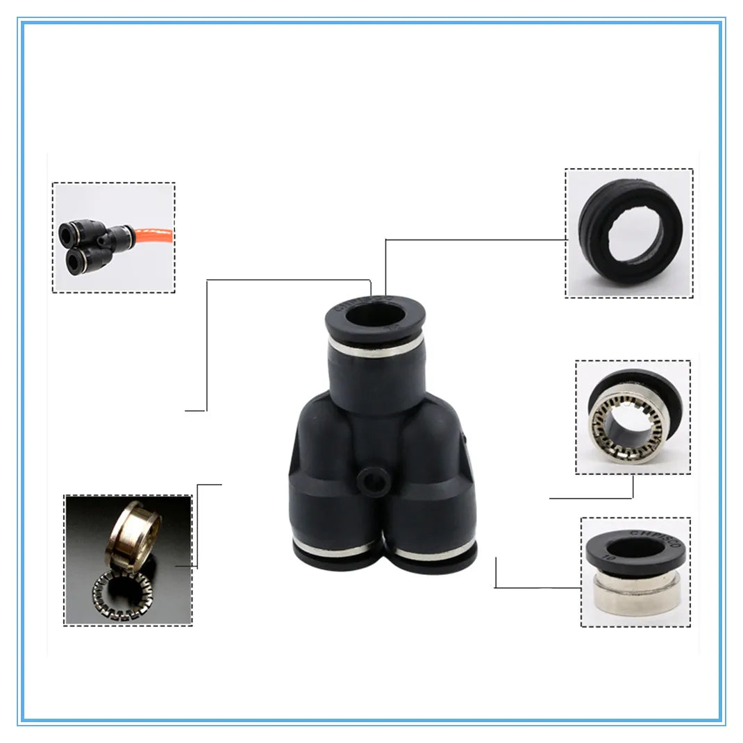 3-Way Y Shape Push-In Pneumatic Fitting 4–12mm OD Hose Connector Pneumatic Tube Fitting Richie's