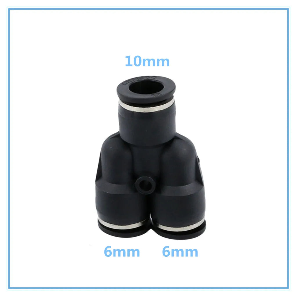3-Way Y Shape Push-In Pneumatic Fitting 4–12mm OD Hose Connector Pneumatic Tube Fitting Richie's 10-6mm