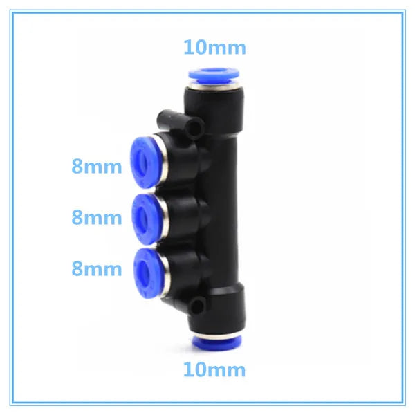 5-Way Push-In Pneumatic Fitting 4–12mm OD Hose Quick Connect Pneumatic Fitting Richie's PKG10-8