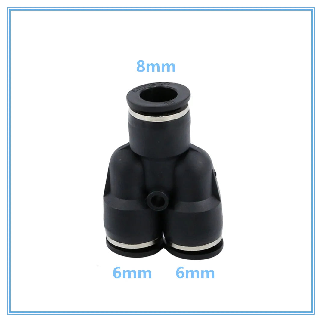 3-Way Y Shape Push-In Pneumatic Fitting 4–12mm OD Hose Connector Pneumatic Tube Fitting Richie's 8-6mm